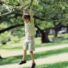 Boy Swinging from Tree