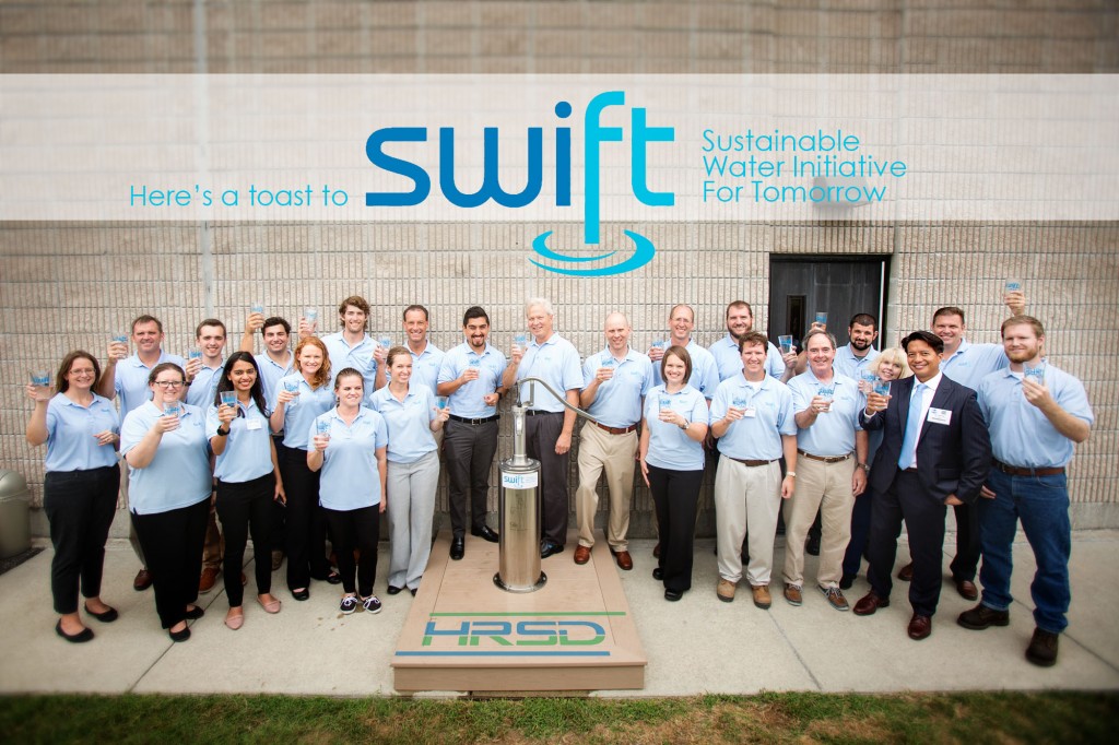 HRSD’s SWIFT team toasts their successful production of purified water on September 15, 2016.