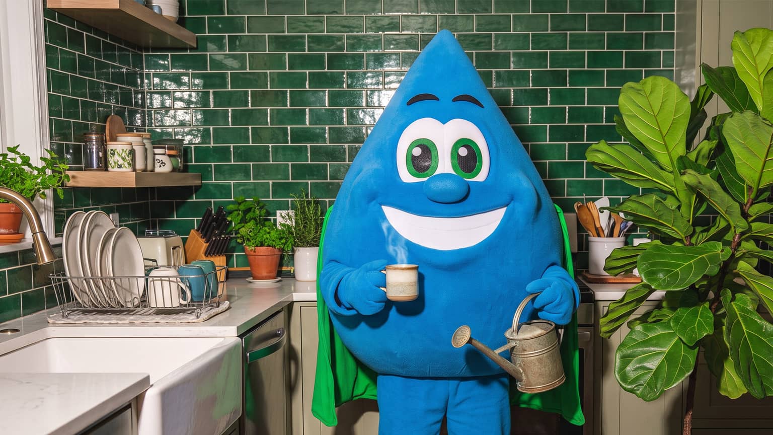 Hydro Joe holding a cup