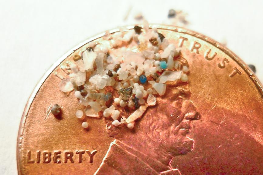 Microplastics on a penny. (Source: 5 Gyres)