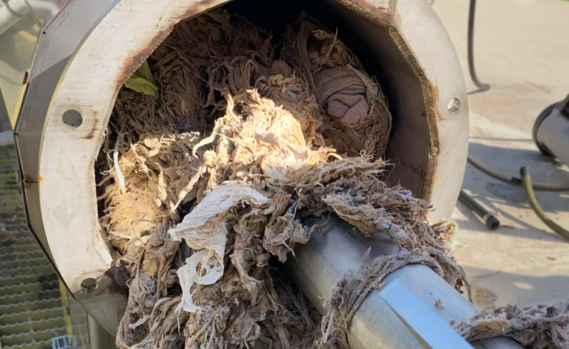Clog caused by wipes flushed down drain